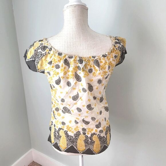 LUCKY BRAND WOMEN'S BOHEMIAN STYLE TOP YELLOW AND CHARCOAL SIZE XS - Picture 4 of 6